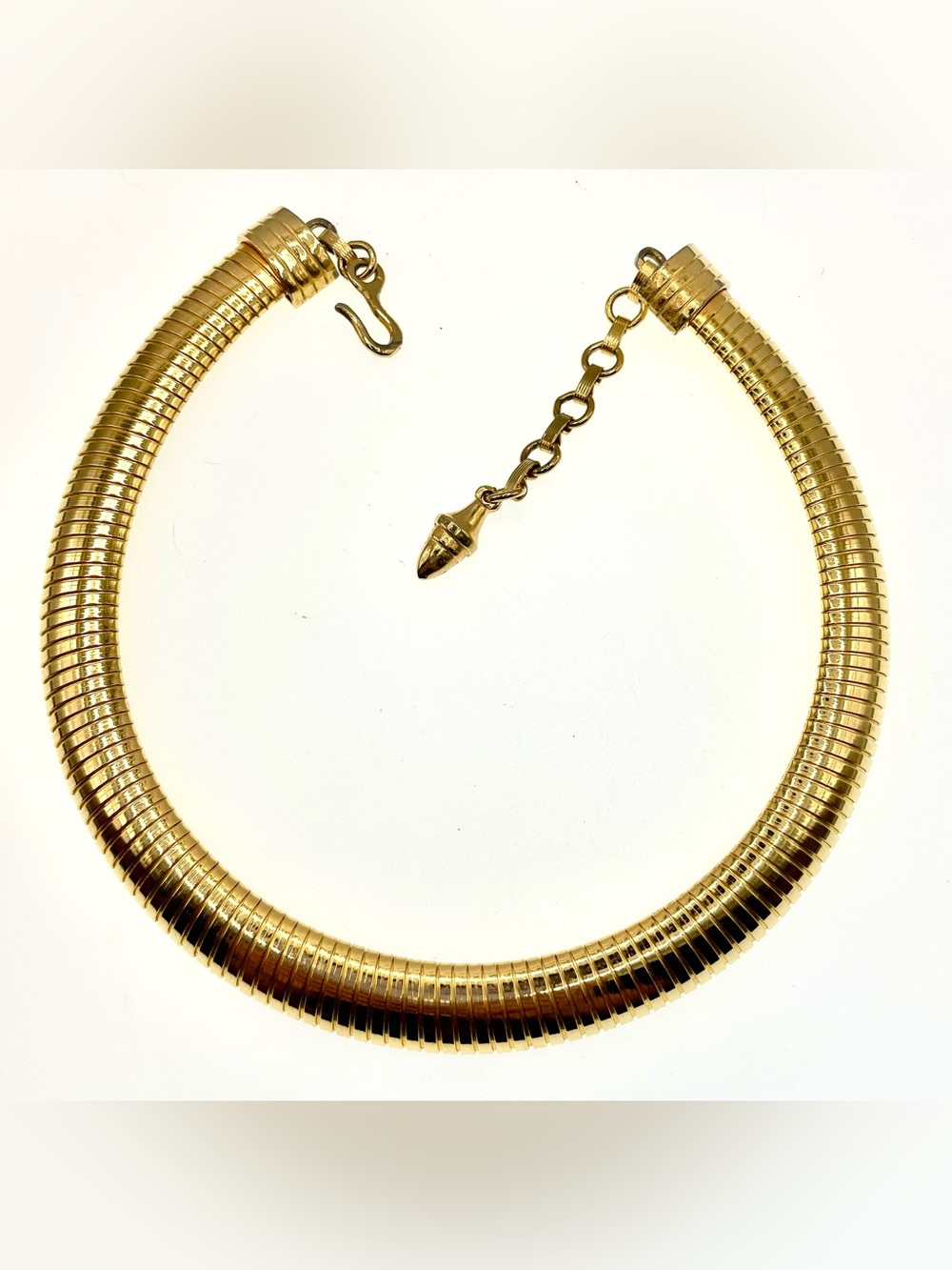 Vintage Gold Tone Tubogas Omega Collar Necklace 18” Statement Choker